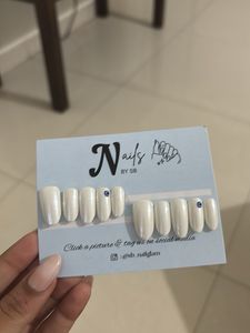 Milky White Press-On Nails with Evil Eye