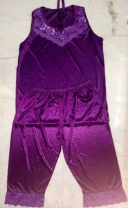 Claura Purple Satin Night Suit