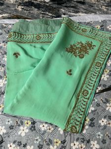 Elegant fluorescent green Saree with blouse