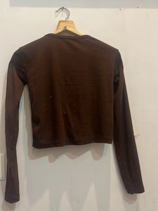 Front Button Full Sleeves Crop Top