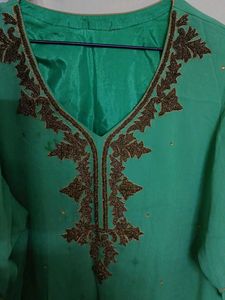 Embroidered Green Kurti