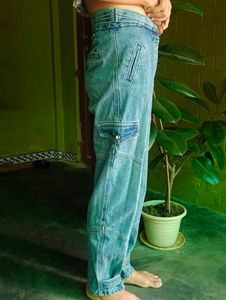 Vintage High-Waisted Denim Cargo Pants