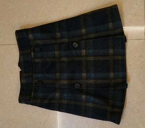 Plaid Mini Skirt with Buttons