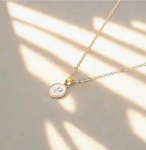 Alphabet Locket with Chain, White Enamel Letter P