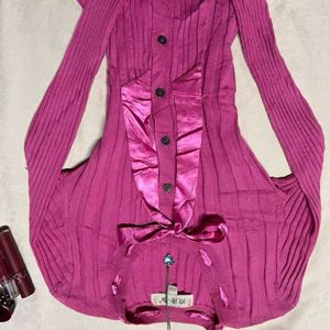 Pink Cardigan with Bow Detail