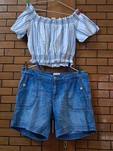 Combo  Of Top N  Hnm Denim  Short Imported Fabric
