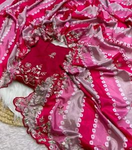 Soft chinon silk Saree with heavy Zari Work