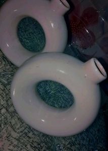 Pair Of 2 Ceramic Bottle Donut Shaped Vase