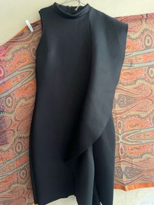 Asymmetric Ruffle Black Dress