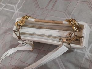 White &amp; Gold Chain Shoulder Bag