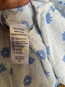 White And Blue Floral Printed A-Line Top