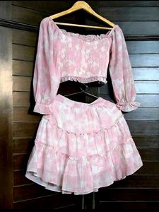 AND Women Pink Tie &amp; Dye Top Skirt Co-ord Set