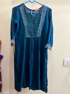 Elegant Teal Dress with Lace Detail