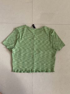 Green Ribbed Crop Top