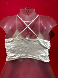 H&amp;M Satin Tie-Front Crop Top