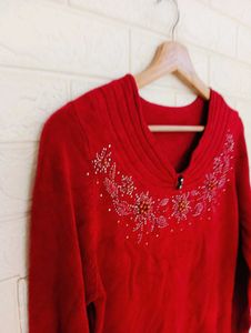 Red Embellished Sweater
