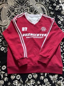 Red & White V-Neck Sweatshirt