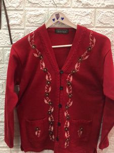 Red Embroidered Cardigan
