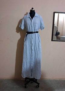 Light Blue Linen Long Shirt Dress