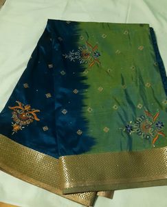 Navy Blue Saree With stitched Blouse