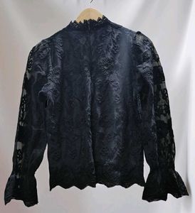 Elegant Black Lace Mock Neck Top