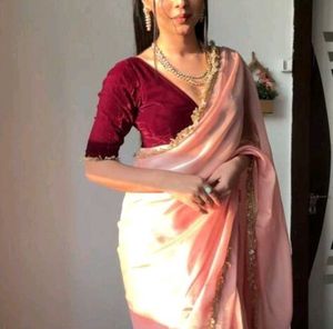 New Elegant peach nylon saree with blouse piece
