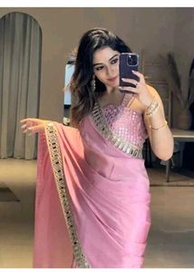 Pink Mirror Work Saree