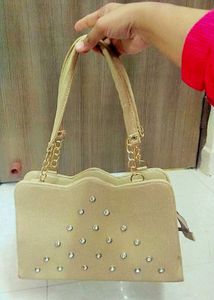 Beige Rhinestone Handbag