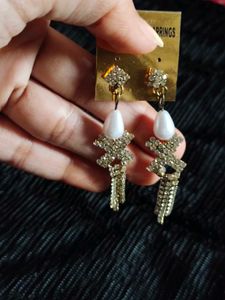 Vintage Pearl &amp; Rhinestone Dangle Earrings