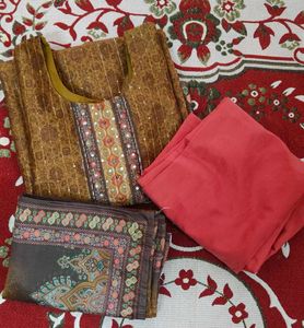 New Elegant Brown Embroidered Kurta Set