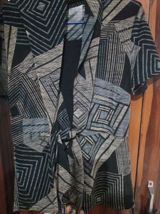 Geometric Print Open Front Cardigan