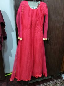 Elegant Pink &amp; Gold Embroidered Dress