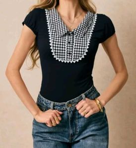 Patchwork Top: Gingham And Solid Pattern
