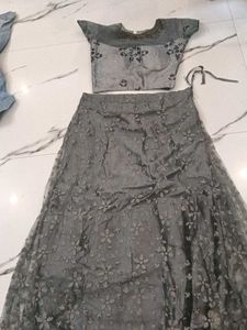 Grey Floral Lehenga Choli Set