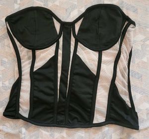 Black Cut-Out Detailed Sweetheart Neck Corset Top