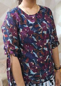 Floral Print Tie-Sleeve Top
