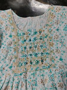white sea green kurti