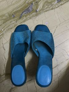 H&M Blue Rhinestone Slides