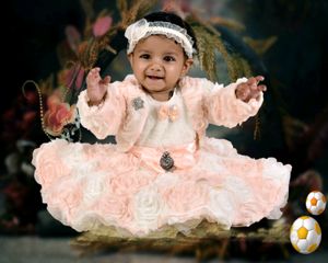White And Peach Net Floral Jacket Frock