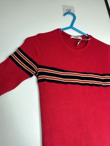 Semi Woolen Red Stretchable Dress