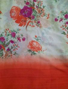 Cream and Orange Saree with Blouse