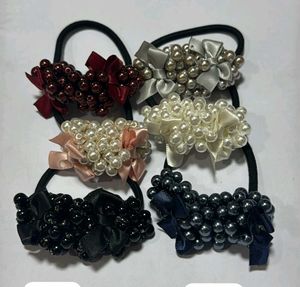 Pearl Bead Bow Hair Ties