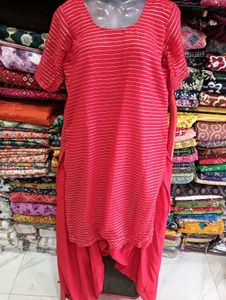 Red Striped Kurta Set