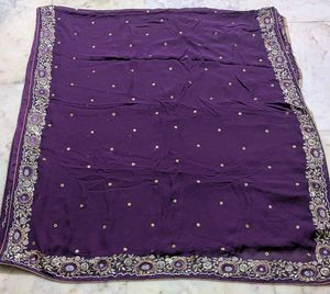 Purple Embroidered dimond work saree