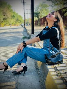 Denim dungaree with black top