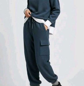 Korean Comfy Navy Blue Fleece Pants
