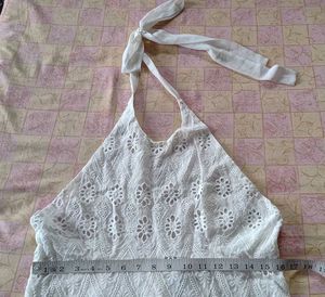 White Embroidered Halter Dress
