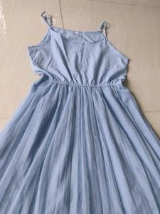 Korean Sky Blue Pleated Midi Dress