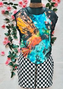 Colorful Graphic Print Top &amp; Skirt For S To M size