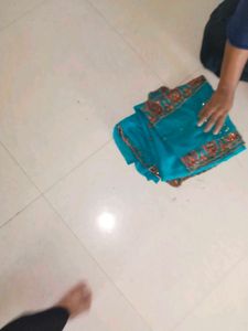 Teal Fabric with Gold Embroidery